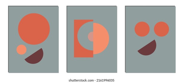 Set of trendy contemporary abstract creative minimalist hand painted compositions for wall decoration, postcard or brochure cover design in vintage style art. EPS10 vector.