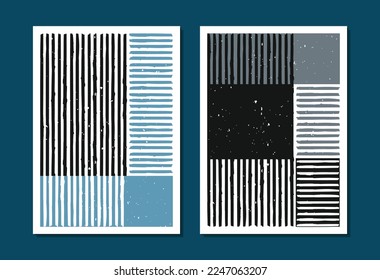 Set of trendy contemporary abstract creative minimalist hand-painted grunge line and color patch compositions for the postcard, brochure, cover design, wall decoration, in vintage style