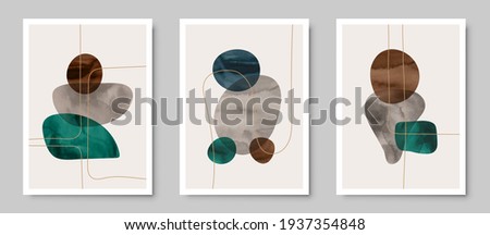 Set of trendy contemporary abstract creative hand painted compositions for wall decoration, postcard or brochure cover design in vintage style art.  
EPS10 vector.
