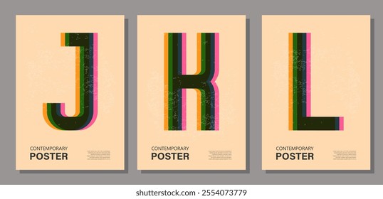 Set of trendy contemporary poster, risograph aesthetics, riso print effect