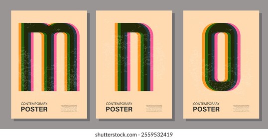 Set of trendy contemporary poster, risograph aesthetics, riso print effect