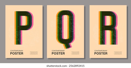 Set of trendy contemporary poster, risograph aesthetics, riso print effect