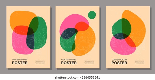 Set of trendy contemporary posters, risograph aesthetics, riso print effect