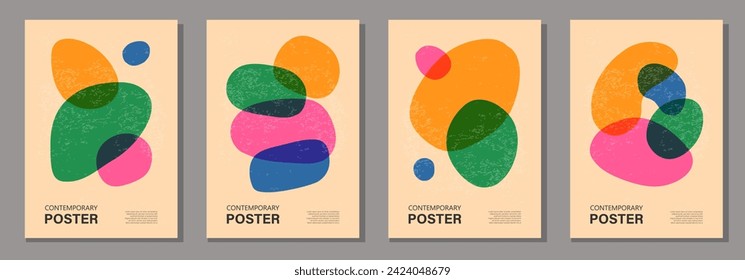 Set of trendy contemporary posters, risograph aesthetics, riso print effect