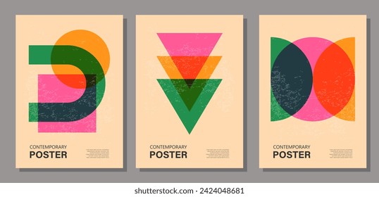 Set of trendy contemporary posters, risograph aesthetics, riso print effect