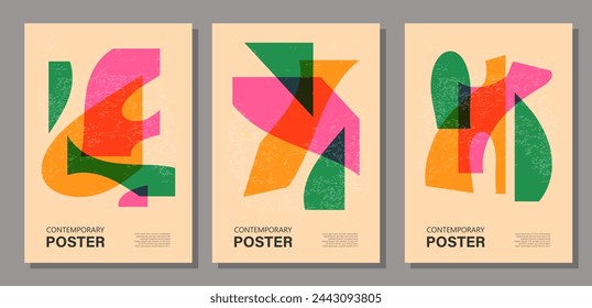 Set of trendy contemporary posters, risograph aesthetics, riso print effect