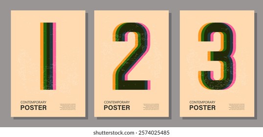 Set of trendy contemporary posters, risograph aesthetics, riso print effect