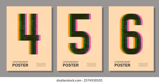 Set of trendy contemporary posters, risograph aesthetics, riso print effect