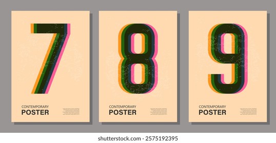 Set of trendy contemporary posters, risograph aesthetics, riso print effect