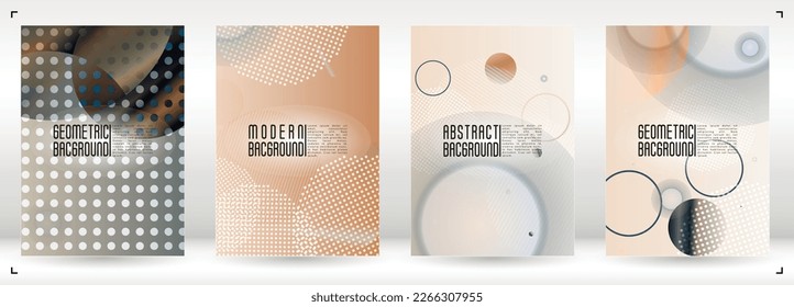 Set of Trendy Cover with Gradient Mesh Holographic Circles. Future Minimal Web Design with Abstract Composition. Identity Style for your Business Flyer.