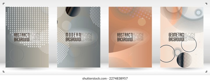 Juego de portada de moda con círculos holográficos de malla degradada. Diseño de plantillas gráficas de Hipster con líneas, puntos, formas redondeadas. Estilo sencillo para tu afiche comercial.
