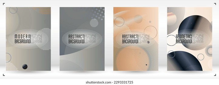 Set of Trendy Cover with Gradient Mesh Holographic Circles. Bright Geometric Page Design with Lines, Dots, Round Shapes. Identity Style for your Business Flyer.