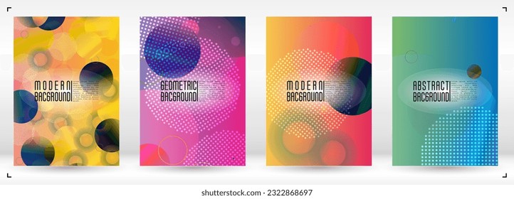 Juego de portada de moda con círculos holográficos de malla degradada. Diseño Web Mínimo Futuro con Composición Resumen. Estilo de innovación para tu portada comercial.