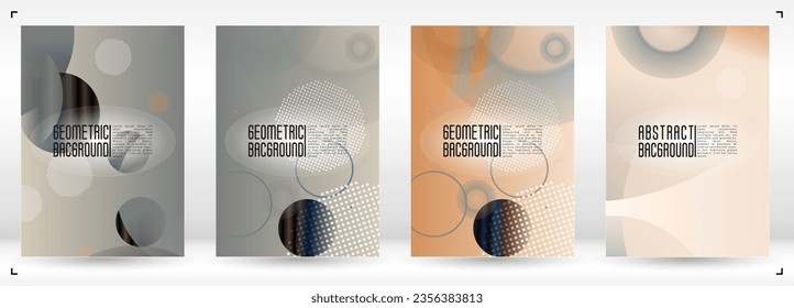 Juego de portada de moda con círculos holográficos de malla degradada. Diseño de páginas geométricas luminosas con líneas, puntos, formas redondeadas. Estilo de identidad para su viajero de negocios.