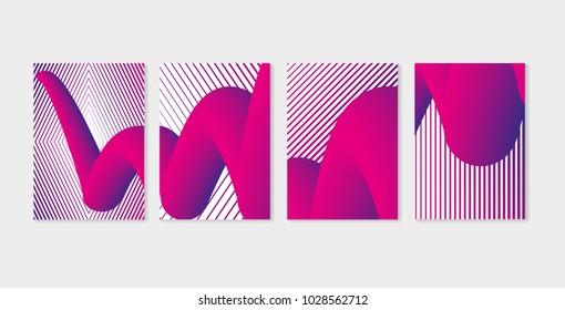 Set of trendy covers. Fluid and liquid colors. Abstract shapes. Holographic gradients. Futuristic vector poster. Geometric stripes. Can be used for gift card, cover or poster design.