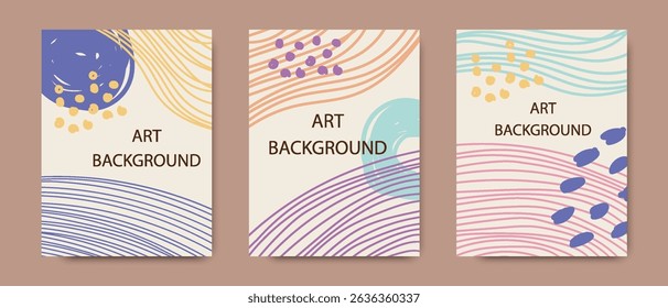 Set of trendy covers with hand drawn abstract elements. Vector illustration.