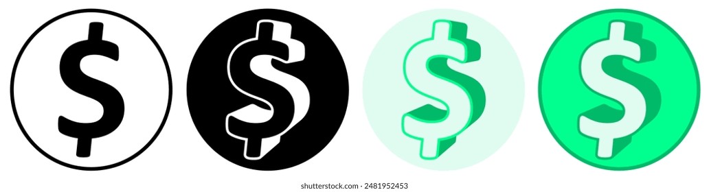 Set trendy Dollar Symbol icon. American currency pictogram vector illustration