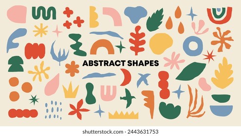 Set of trendy doodle, abstract nature shapes. Hand drawn various colorful collection, Organic elements. Geometric seamless pattern background. Contemporary modern trendy style vector illustration.