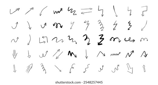 Conjunto de doodle de moda y abstractos iconos aleatorios sobre fondo aislado. Colección de elementos grandes, Formas orgánicas inusuales en estilo a mano alzada.
