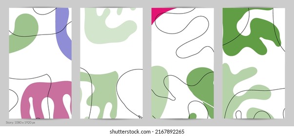 Set of Trendy doodle hand drawn backgrounds with simple wavy abstract floral organic fluid shapes, lines, pastel colors. Vector pattern for poster, post cover, story template. Vector illustration.