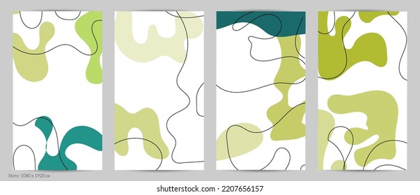 Set von trendy doodle handgezeichnet Hintergründen mit einfachen abstrakten abstrakten blühenden organischen Formen, Linien, Pastellfarben. Vektormuster für Poster, Postdeckel, Storyvorlage. Vektorgrafik.