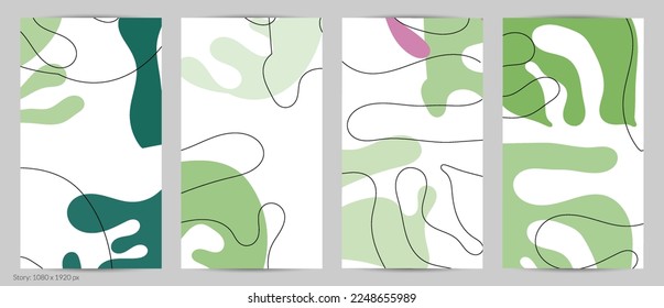 Set of Trendy doodle hand drawn backgrounds with simple wavy abstract floral organic fluid shapes, lines, pastel colors. Vector pattern for poster, post cover, story template. Vector illustration.