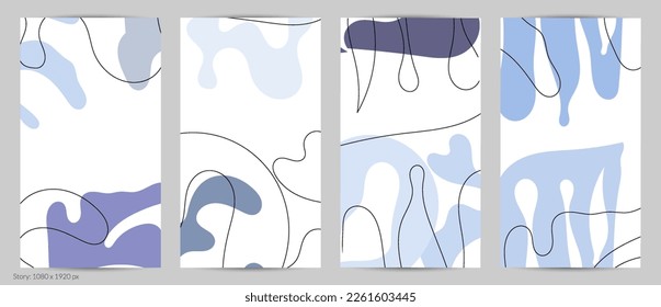 Conjunto de diseños trendy de doodle a mano con formas simples de fluidos orgánicos florales abstractos ondulados, líneas, colores pastel. Patrón vectorial para afiches, portada, plantilla de historia. Ilustración vectorial.