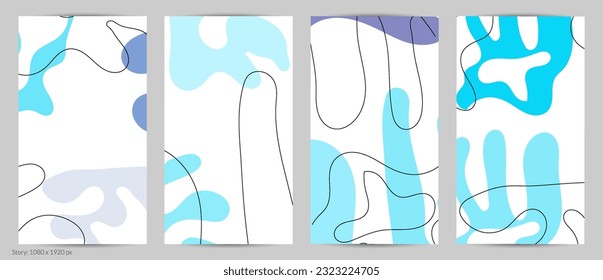 Set of Trendy doodle hand drawn backgrounds with simple wavy abstract floral organic fluid shapes, lines, pastel colors. Vector pattern for poster, post cover, story template. Vector illustration.