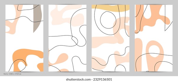 Set of Trendy doodle hand drawn backgrounds with simple wavy abstract floral organic fluid shapes, lines, pastel colors. Vector pattern for poster, post cover, story template. Vector illustration.