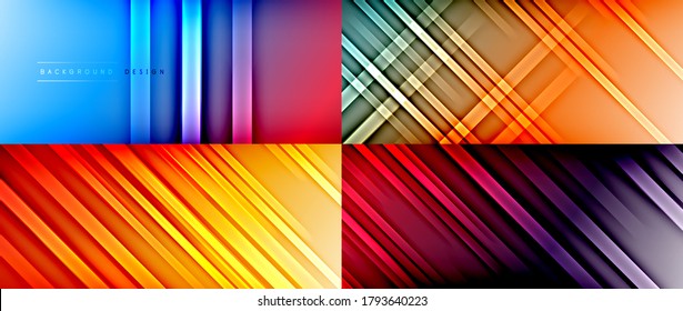 Conjunto de planos de fundo abstratos de gradiente de cor fluida simples dinâmica com linhas dinâmicas. Ilustrações vetoriais para papel de parede, banner, plano de fundo, cartão, ilustração de livro, página inicial
