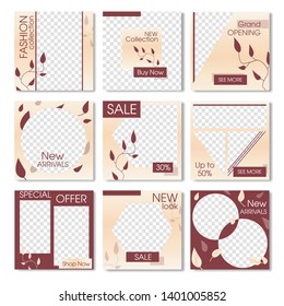 Conjunto de banners promocionales modernos para las redes sociales en el diseño moderno de primavera y verano. Temoplate de las redes sociales. Noticias y ofertas especiales Ilustración de vectores comerciales para empresas