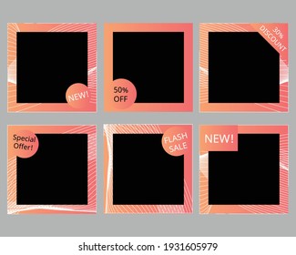 set of Trendy editable square frame template for social networks and posts, vector illustration