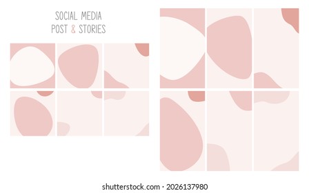 Set of trendy editable template for social networks stories and posts, vector illustration. Grunge painted design backgrounds for social media.
