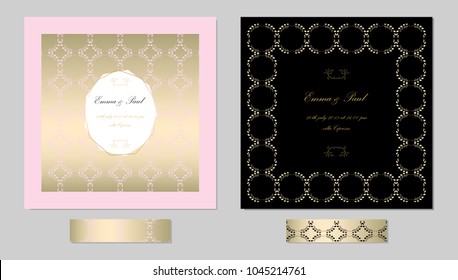 Set of Trendy Elegant Pink Gold Cards for wedding invitations, greeting card, banner, birthday, advertising, valentine's day, party. Chic background for your design made in vector