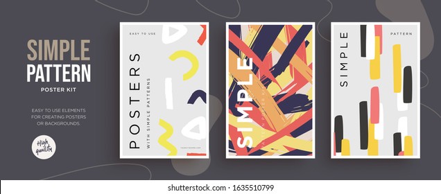 Set of trendy fashion cover templates. Hand Drawn textures. Design for poster, card, invitation, placard, brochure, flyer. Vector