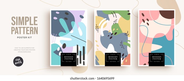 Set of trendy fashion cover templates. Hand Drawn textures. Design for poster, card, invitation, placard, brochure, flyer. Vector