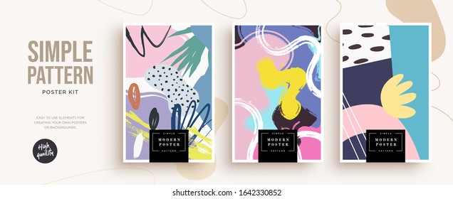 Set of trendy fashion cover templates. Hand Drawn textures. Design for poster, card, invitation, placard, brochure, flyer. Vector