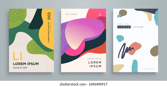 Set of trendy fashion cover templates. Hand Drawn textures. Design for poster, card, invitation, placard, brochure, flyer. Vector