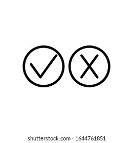 Set of trendy flat check mark and cross icons. True or false? Vector illustration isolated black and white.