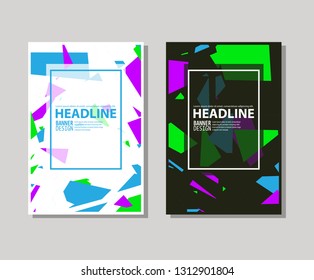 Set of trendy flat geometric brochure. Vivid transparent banners in retro poster design style. Vintage colors and shapes art. Color banner design. Vector illustration