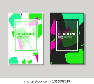 Set of trendy flat geometric brochure. Vivid transparent banners in retro poster design style. Vintage colors and shapes art. Color banner design. Vector illustration