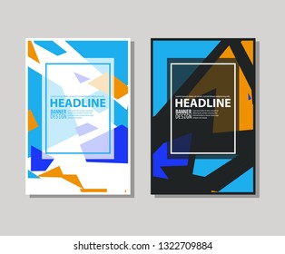 Set of trendy flat geometric brochure. Vivid transparent banners in retro poster design style. Vintage colors and shapes art. Color banner design. Vector illustration