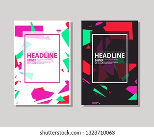 Set of trendy flat geometric brochure. Vivid transparent banners in retro poster design style. Vintage colors and shapes art. Color banner design. Vector illustration