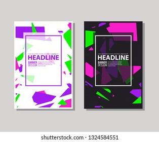 Set of trendy flat geometric brochure. Vivid transparent banners in retro poster design style. Vintage colors and shapes art. Color banner design. Vector illustration