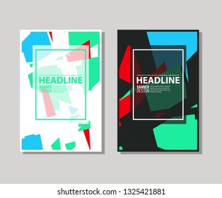 Set of trendy flat geometric brochure. Vivid transparent banners in retro poster design style. Vintage colors and shapes art. Color banner design. Vector illustration