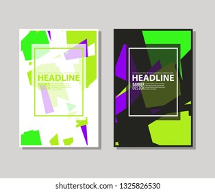 Set of trendy flat geometric brochure. Vivid transparent banners in retro poster design style. Vintage colors and shapes art. Color banner design. Vector illustration