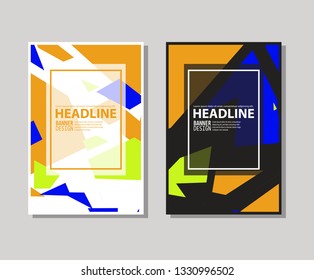 Set of trendy flat geometric brochure. Vivid transparent banners in retro poster design style. Vintage colors and shapes art. Color banner design. Vector illustration