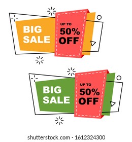 Set of trendy flat geometric shape vector banners with retro poster design style