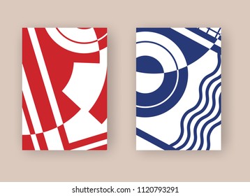 Set of trendy flat geometric vector banners. Two color banners in retro poster design style. Vintage shapes.