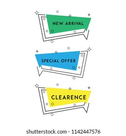 Set of trendy flat geometric vector bubbles. Vivid transparent banners in retro poster design style. Vintage colors and shapes. 